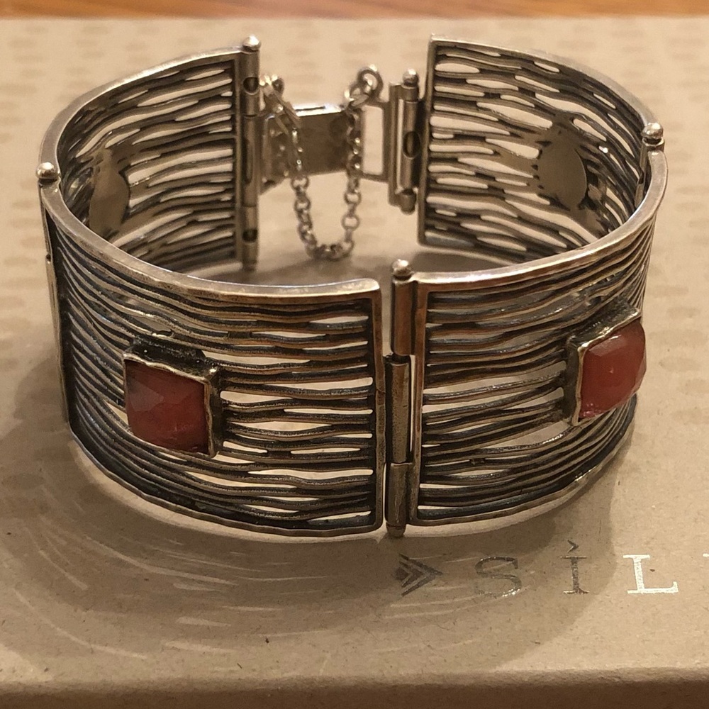 Vintage Silpada Sterling Silver Cherry Crystal Bracelet With Safety Chain B1189